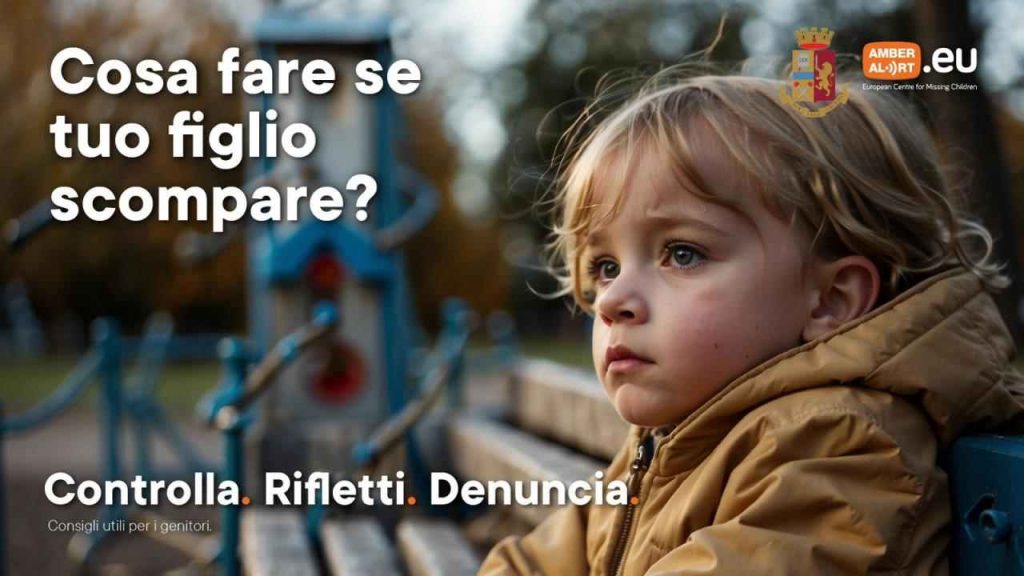 Manifesto della Polizia che promuove la lotta ai bambini scomparsi