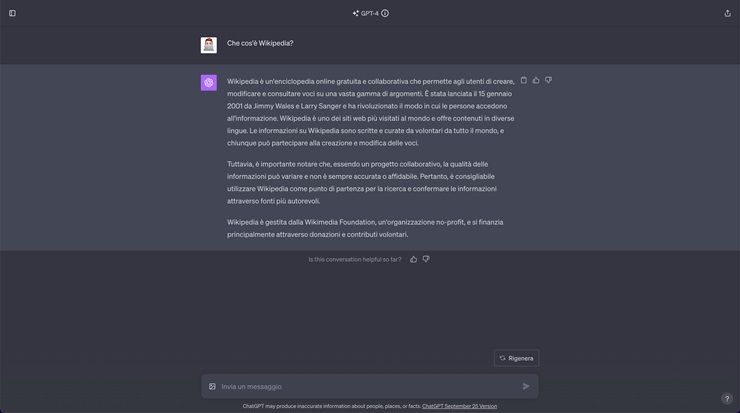 Esempio di conversazione con ChatGPT-4