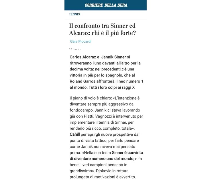 Screenshot del Corriere della Sera del 5 giugno 2024