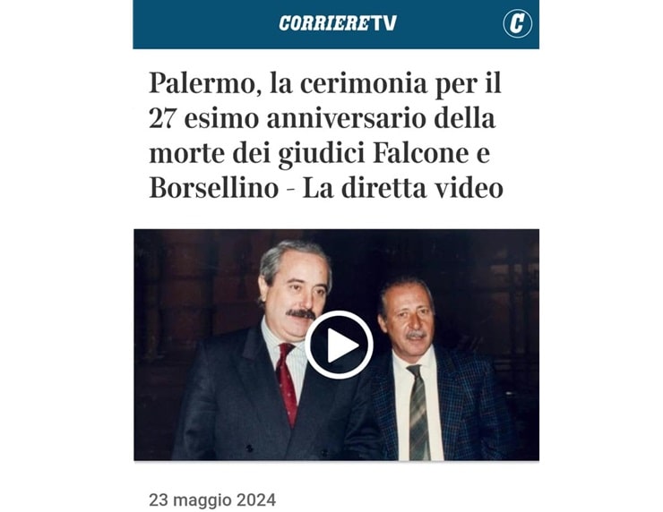 Screenshot del titolo del Corriere della Sera del 23 maggio 2024. Bamba del mese