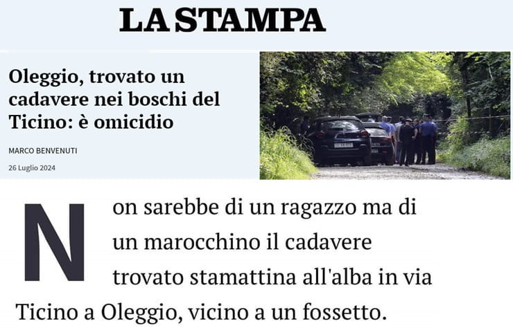 Screenshot del titolo de La Stampa del 26 luglio 2024